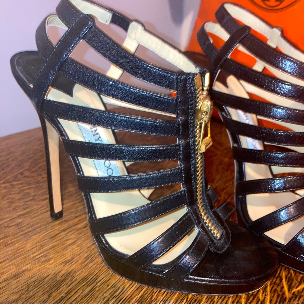 Jimmy Choo Black Leather Glenys Gladiator Platform Sandals